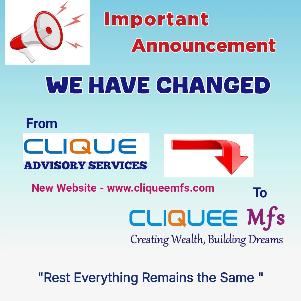 Important announcement banner for Cliquee MFS